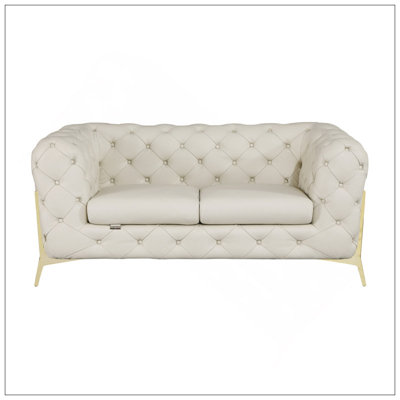 Causeuse en cuir italien 100% Global United, Beige, Gold