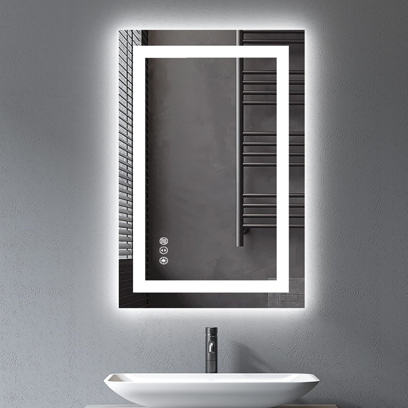 Akilan Frameless LED Vanity Mirror with Front-lit and Back-lit, Memory Function, 3 Color Temperatures & Dimmable Light, Anti-fog Tempered Glass ETL Mirror