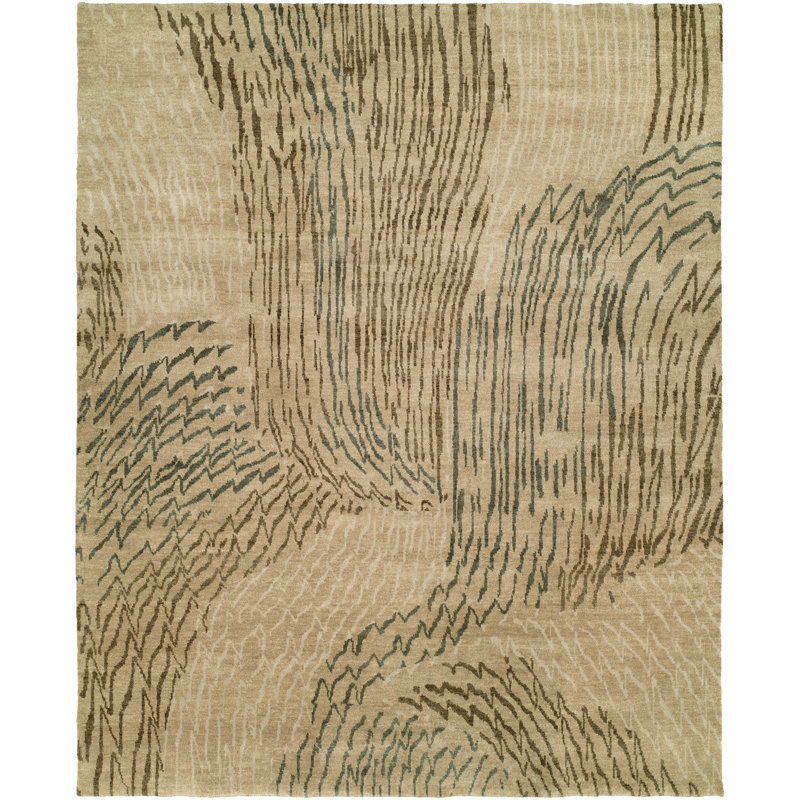 Wool Abstract Area Rug in Beige, Rectangle 2' x 3'