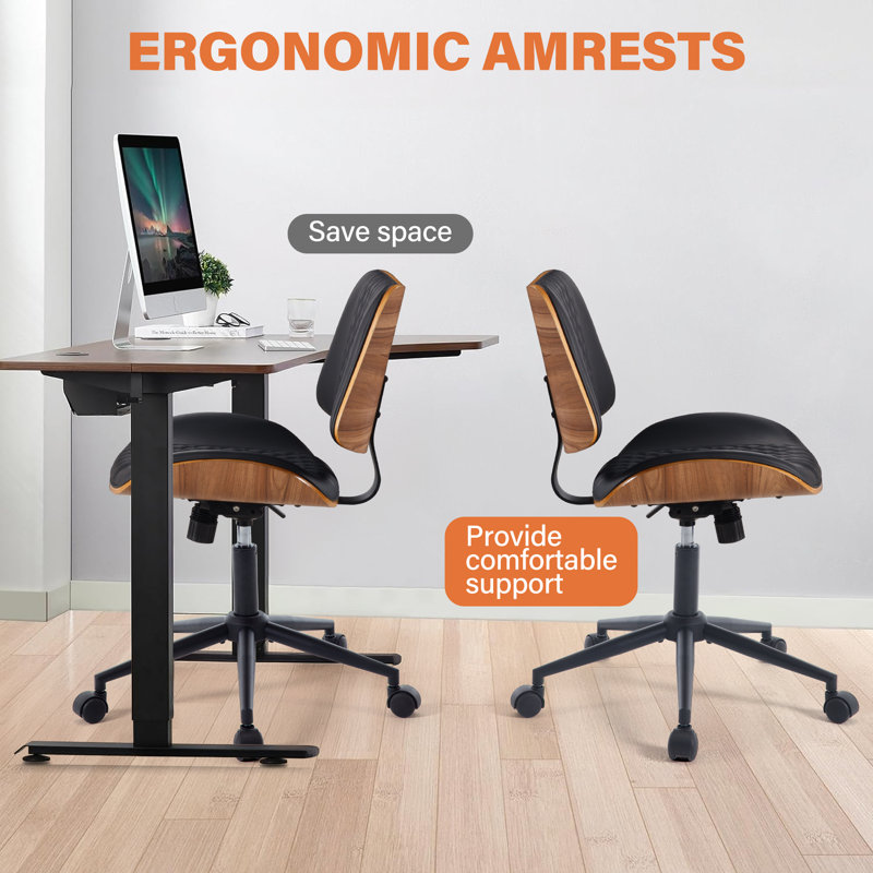 Drazen Faux Leather Office Task Chair with Bentwood Back , Black