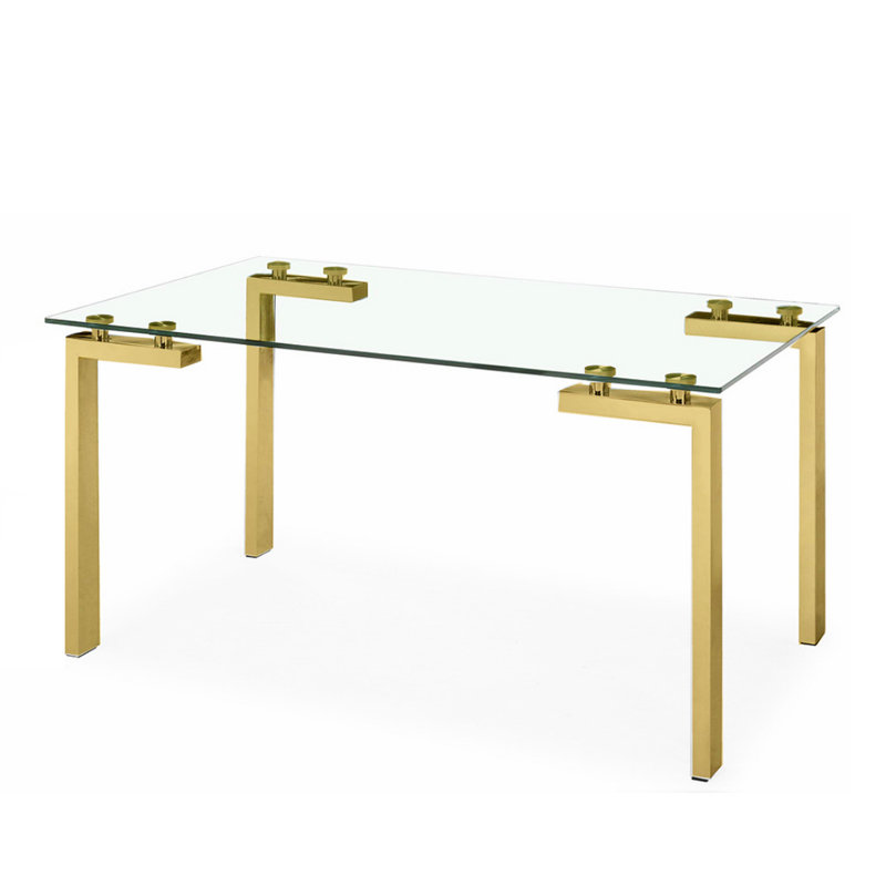 Glass Top Metal Base Dining Table, 30" W x 50" L, Gold