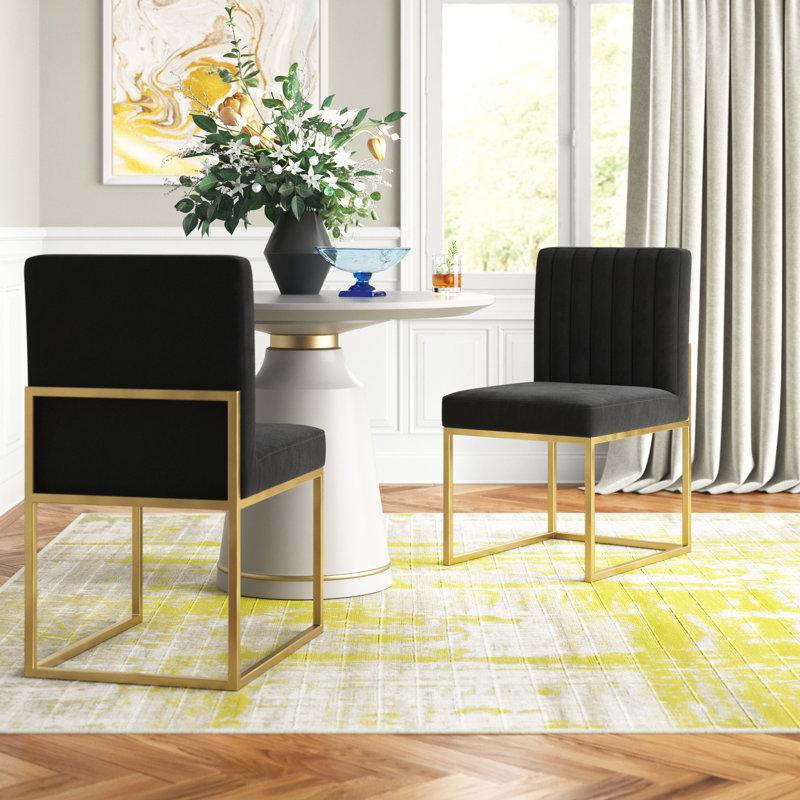 Amberdawn 18.5'' H Velvet Upholstered Side Chair, Gold, Black Velvet