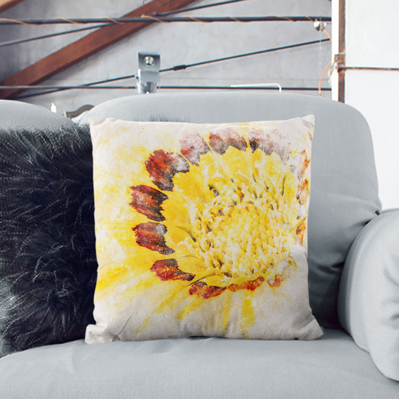 The Beauty of the Flower Watercolour Cushion with Filling, White, 40cm H x 40cm W x 15cm D