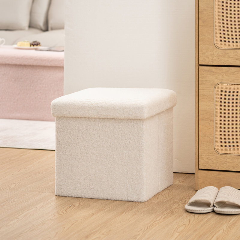 Repose-pieds pliant avec rangement, H 15 po x l 15 po x P 15 po, Blanc