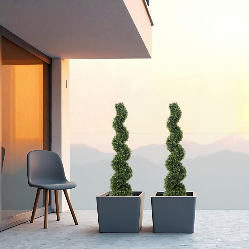 Ensemble de 2 arbres topiaires artificiels en spirale de 1,20 m de hauteur pour l'extérieur, 4 pi