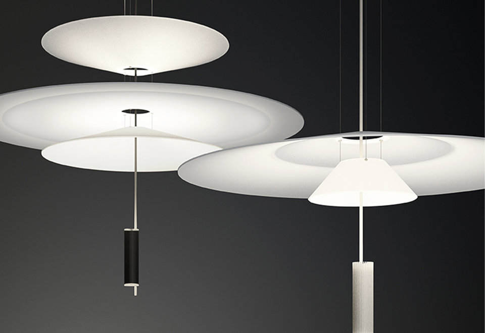 Sculptural fixtures float weightlessly.
