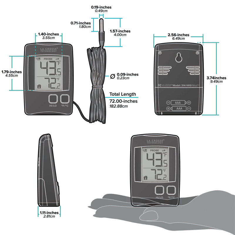 La Crosse Technology 314-1410 Battery Operated Digital Thermometer with Wired Probe