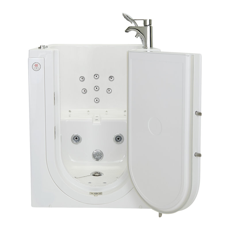 Ella Front Entry 32"x40" Acrylic Air and Hydro Massage and Heated Seat Walk-In Bathtub with Right Outward Swing Door, 2 Piece Fast Fill Faucet, 2" Drain