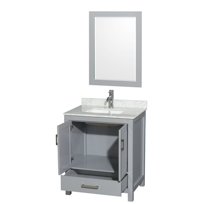 Sheffield 30" Freestanding Single Bathroom Vanity with Marble Top with 24" Mirror, Gray