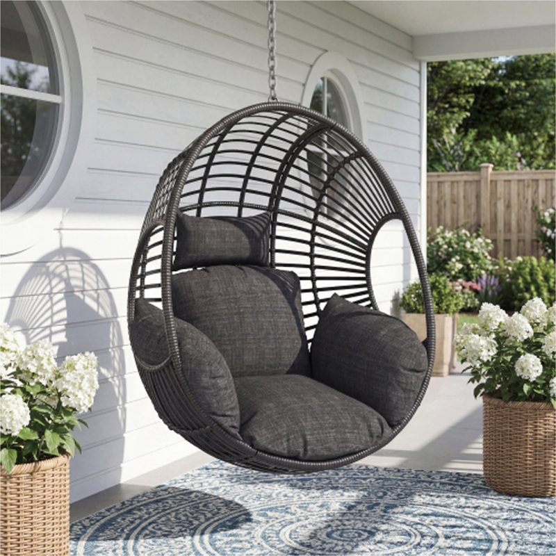 Balancelle d'extérieur en osier noir (chaise seulement, sans support, sans chaînes) - Panier avec coussin inclus
