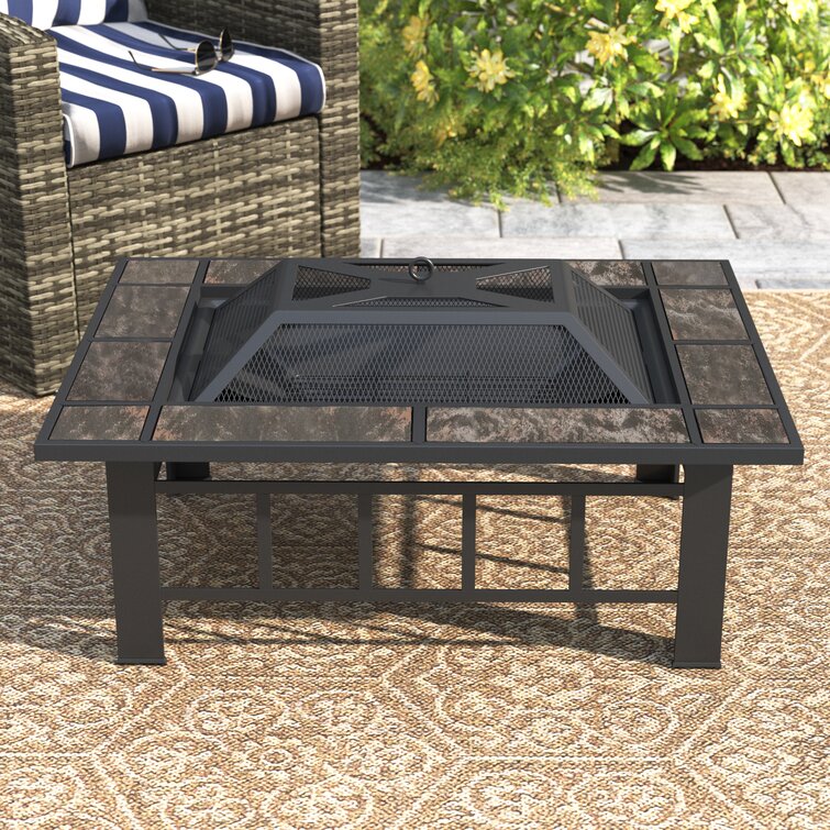 Alcott Hill® Steel Wood 37-Inch Outdoor Burning Fire Pit Table ...
