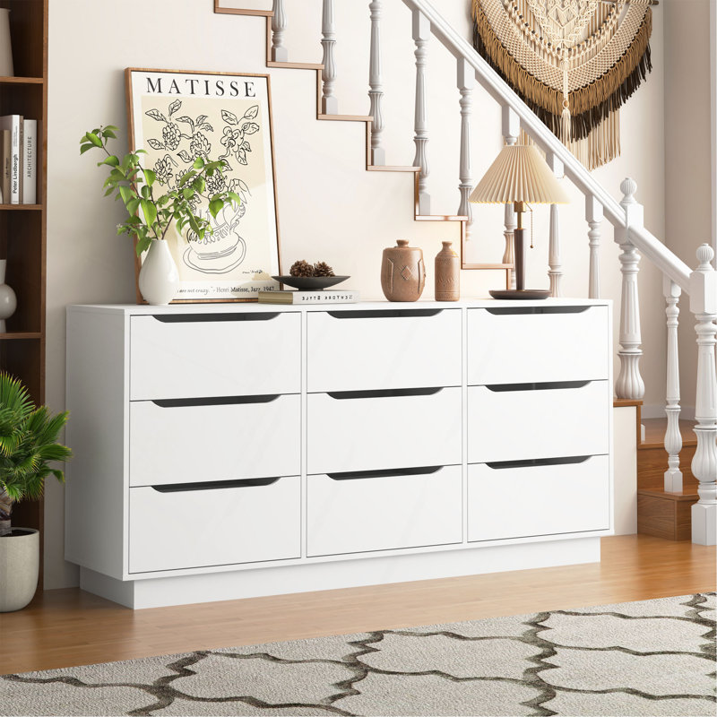 Commode à tiroirs pour chambre à coucher avec tiroirs profonds, commodes en bois à grand plancher et commode, commode longue blanche moderne et commode pour le salon