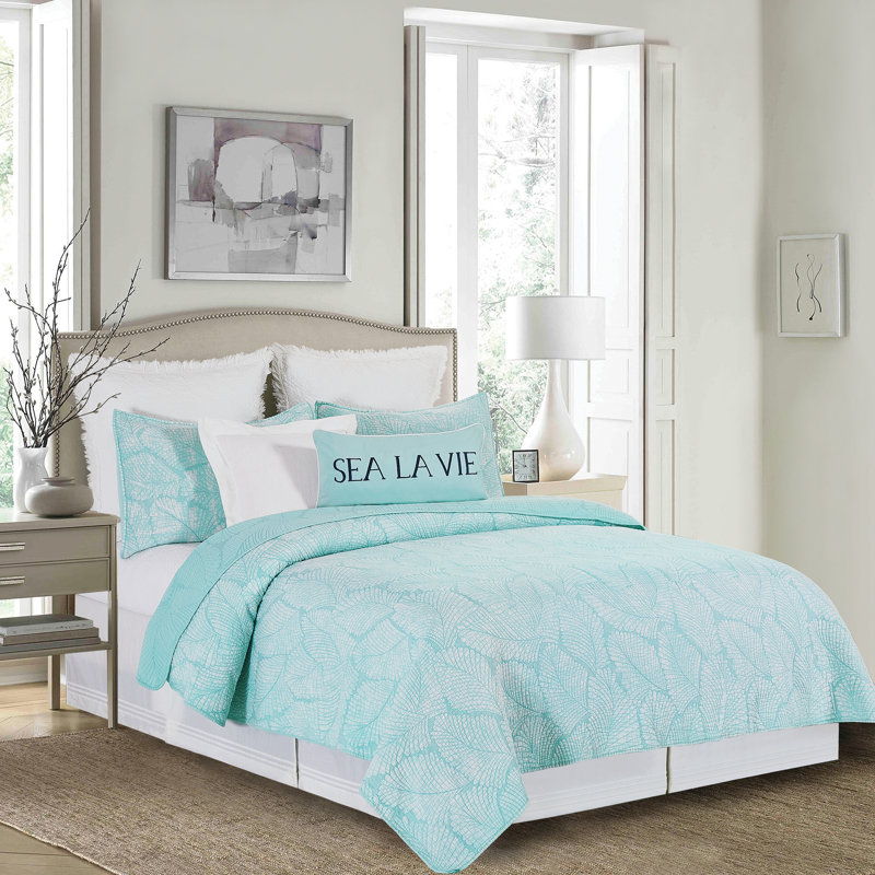 Ensemble de courtepointe Blue Tropics, Courtepointe pour grand lit + 2 taies décoratives