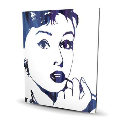 Audrey Hepburn Cigarillo - Figurative Blue Canvas Art Decor