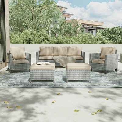 Abinayan Wicker 5 - Person Patio Conversation Set with Cushions