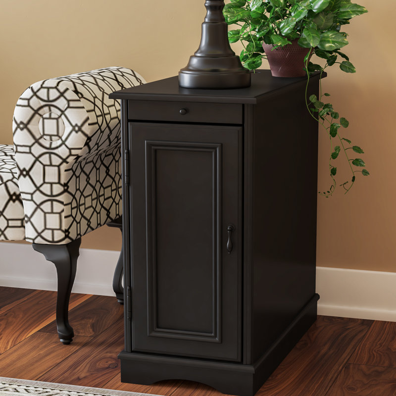 Bankhead 24'' Tall Storage End Table with Built-In Charging Station, Black