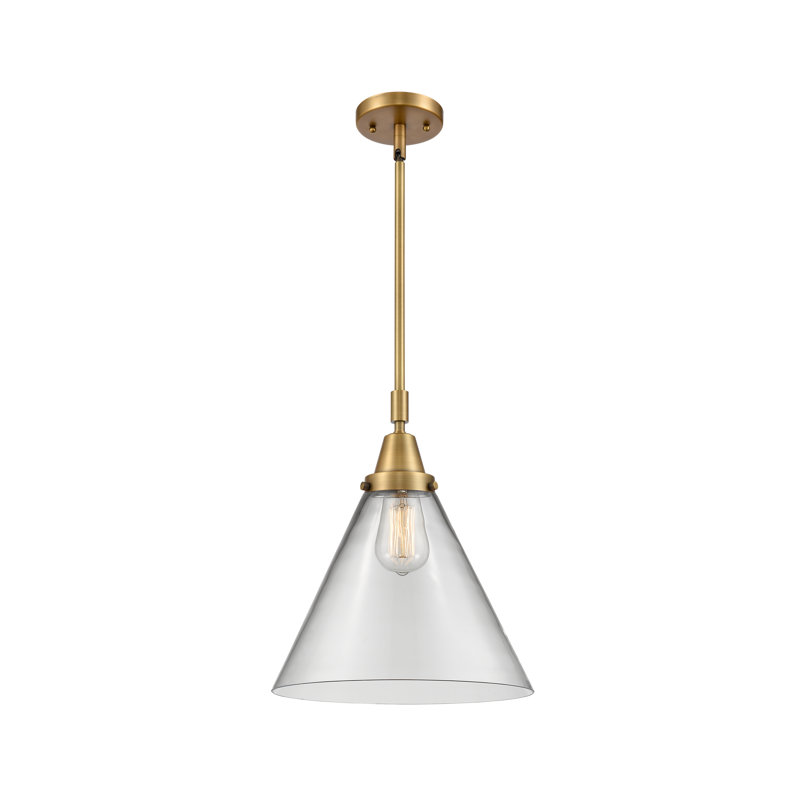 Luminaire suspendu conique 1 lumière Ashwath, H 50,12 po x l 12 po x P 12 po, Transparent, Laiton brossé