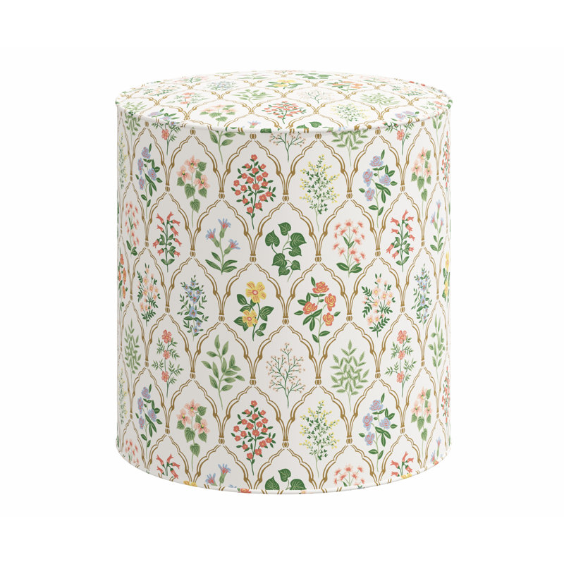 Round Ottoman, Rpc Hawthorne Multi Linen