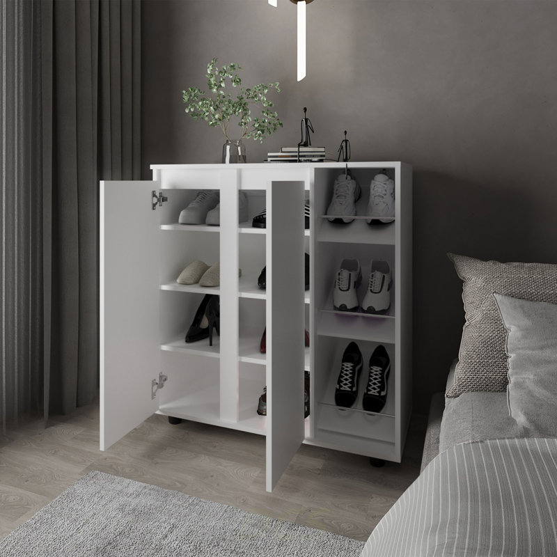 Range-chaussures Houck avec 3 tablettes latérales, rangement compact pour chaussures, bottes et accessoires, blanc, rangement pour chaussures