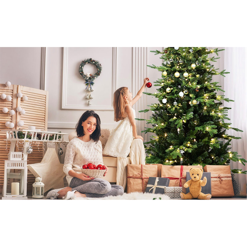 Arbre de Noël de 6,5 pi + PE avec 350 lumières blanches chaudes, 2142 pointes, conception à branches articulées, support en métal massif pour une décoration confortable, centre de table festif