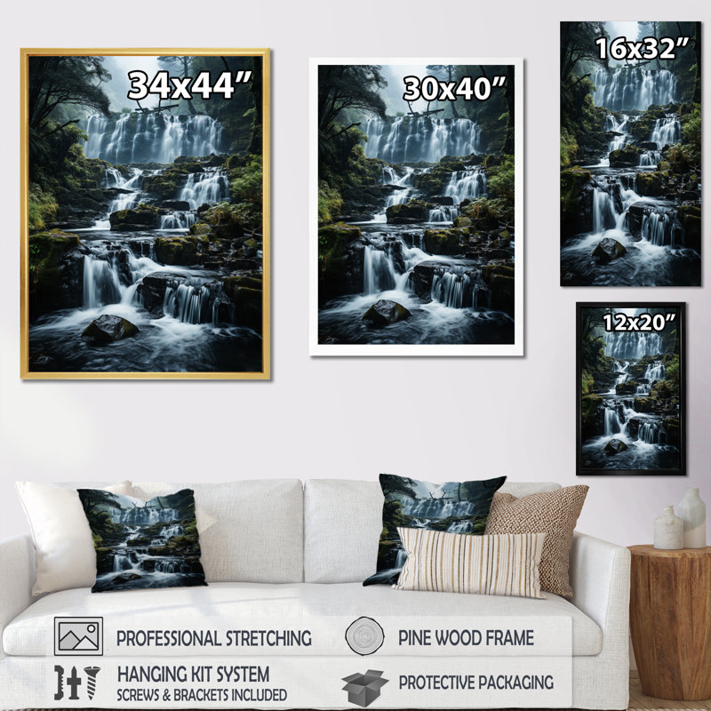 Waterfall Whispering Veil I, reproduction d'art sur toile, Cadre simple argenté, H 32 po x l 24 po x P 1 po