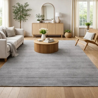 Handloom Area Rug | Wool & Bamboo Silk Modern Floor Rug | 9mm Grey Indoor Rug