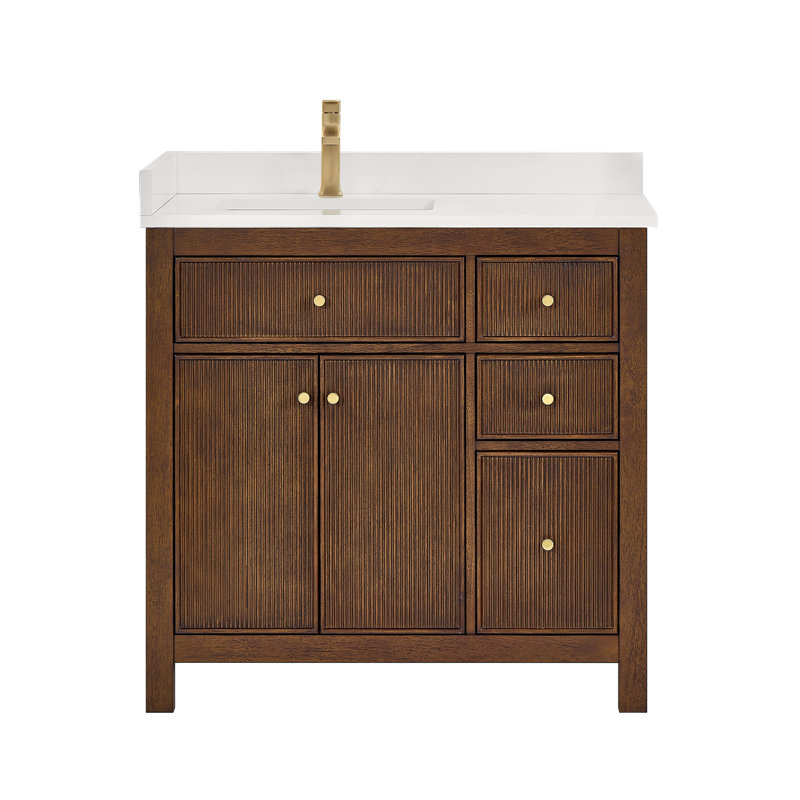 Pendry 36" Freestanding Single Bathroom Vanity with Top, Dark Walnut, Matte Black, White Cultured Marble