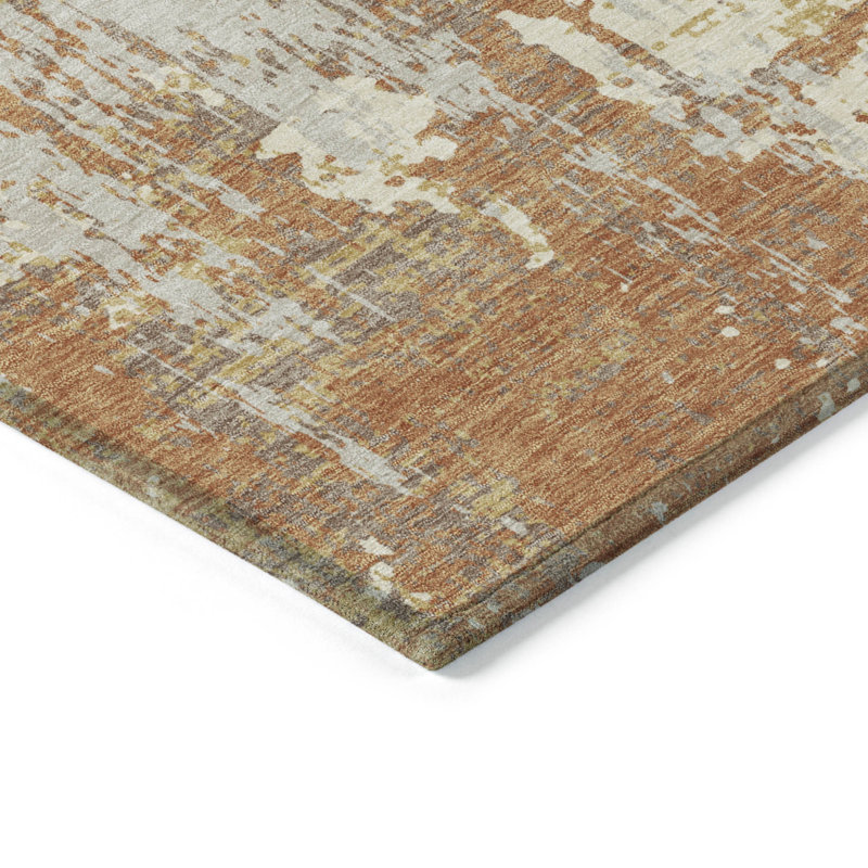 Tapis intérieur lavable abstrait cuivre et ivoire 5 pi x 8 pi