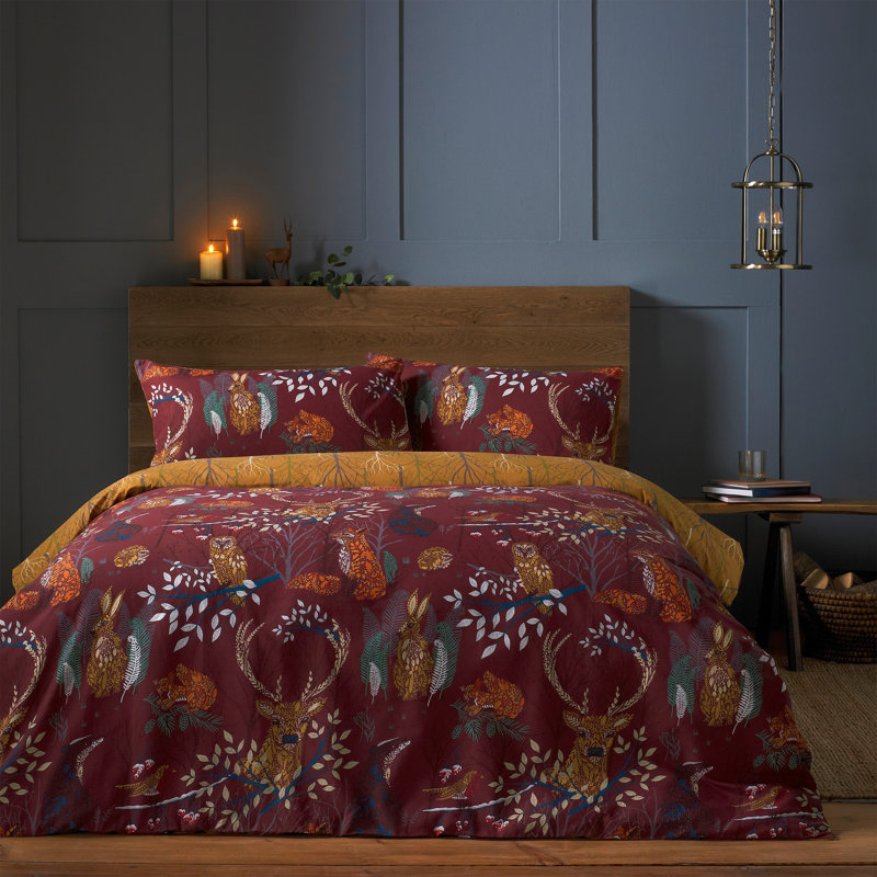 Cotton Blend Animal Print Duvet Cover Set with Pillowcases, Red/Brown, Double - 2 Standard Pillowcases