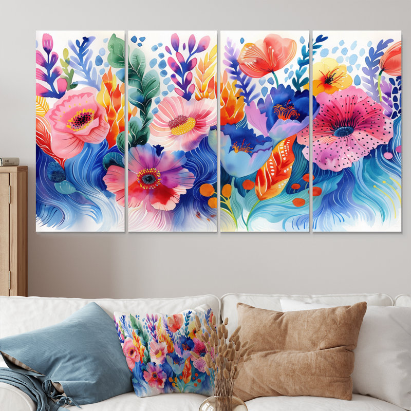 Aquariums oranges bleus Floral Dreams II - ensemble de décorations botaniques, H 32 po x l 64 po