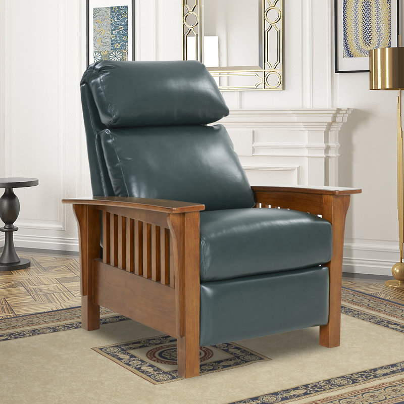Rinker Recliner, Green Genuine Leather, Mahogany