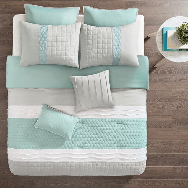 Très grand édredon 8 pièces / gris -, Détails,, Édredon pour très grand lit + 7 pièces supplém