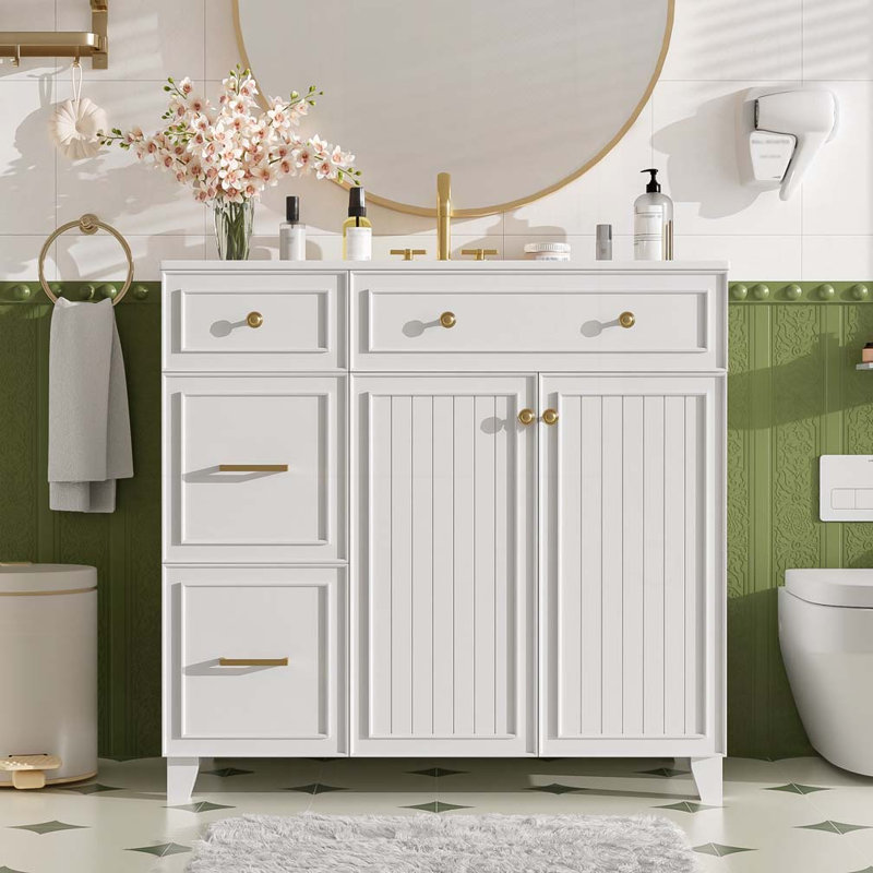 Meuble-lavabo de salle de bain avec lavabo en céramique, Blanc