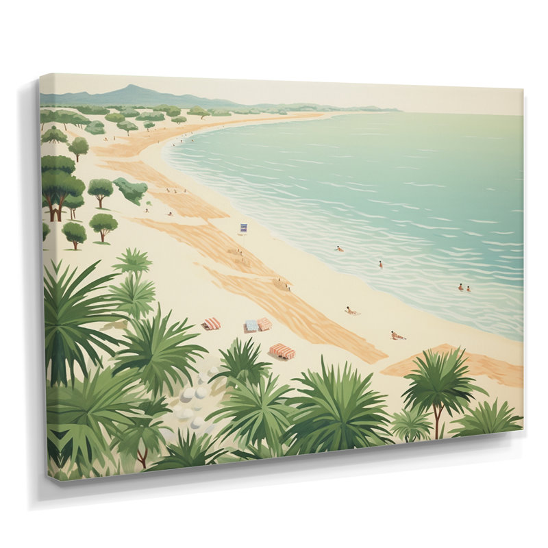 Palmiers serein océan vacances plage rétro couleurs - plage et océan art mural salon, Toile tendue