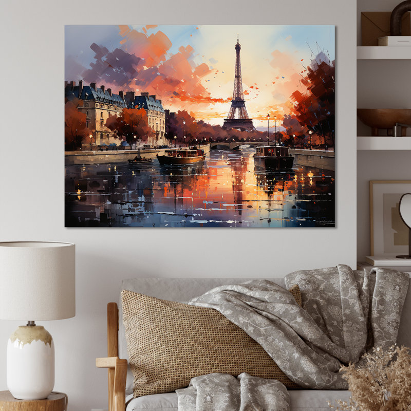 Automne, Paris, coucher de soleil sur la tour Eiffel - Art mural de la ville de Paris, Toile tendue