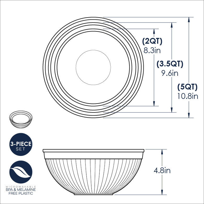 3-Piece Prep & Serve Mixing Bowl Set, Brown/White/Blue