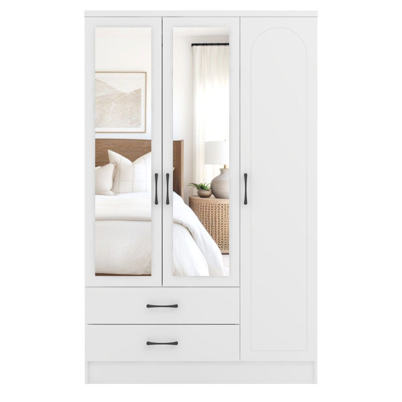  3 Door 2 Drawer Wardrobe with Mirror, White