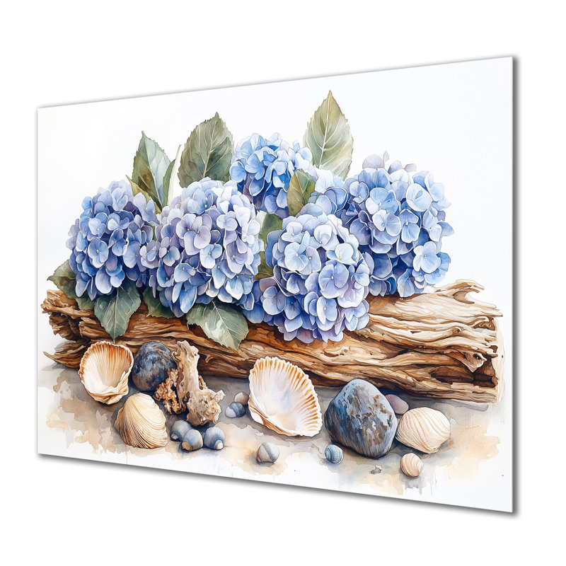 Hortensias et bois flottant - hydrangées, impression sur métal, H 12 po x l 20 po