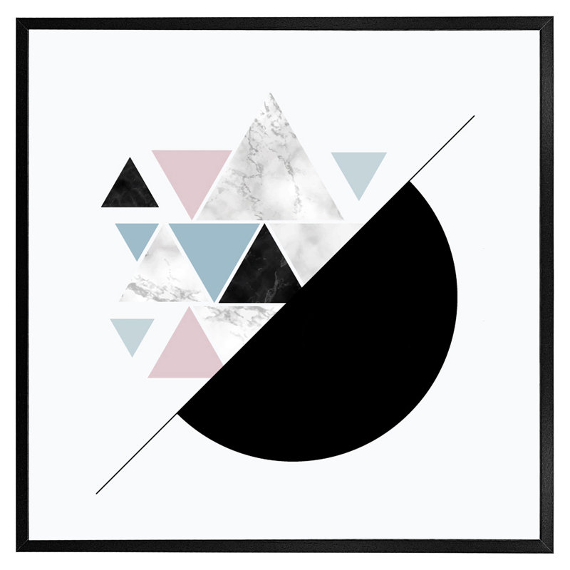 Foote Triangles & Semi Circle Pattern - Single Picture Frame Print, Black Framed, 31cm H x 31cm W x 4cm D
