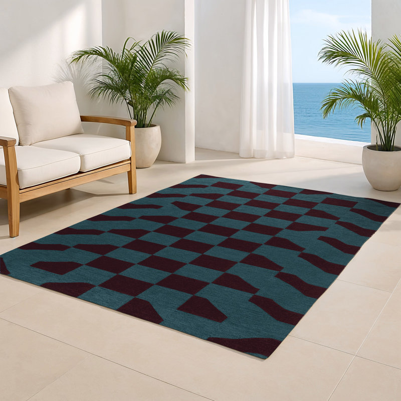 Tapis d'intérieur et d'extérieur à carreaux rouge, Rectangulaire 3 pi x 5 pi