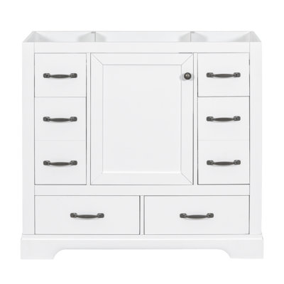 Bathroom Cabinet Base - White, 6 Drawers, Solid Wood & , Mounting Type: Freestanding 36" White Handy Storage