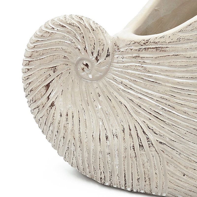 Sand And Cement Nautilus Shell Planter With Textured Beige Finish, 6.3" H x 8.5" W x 5.5" D