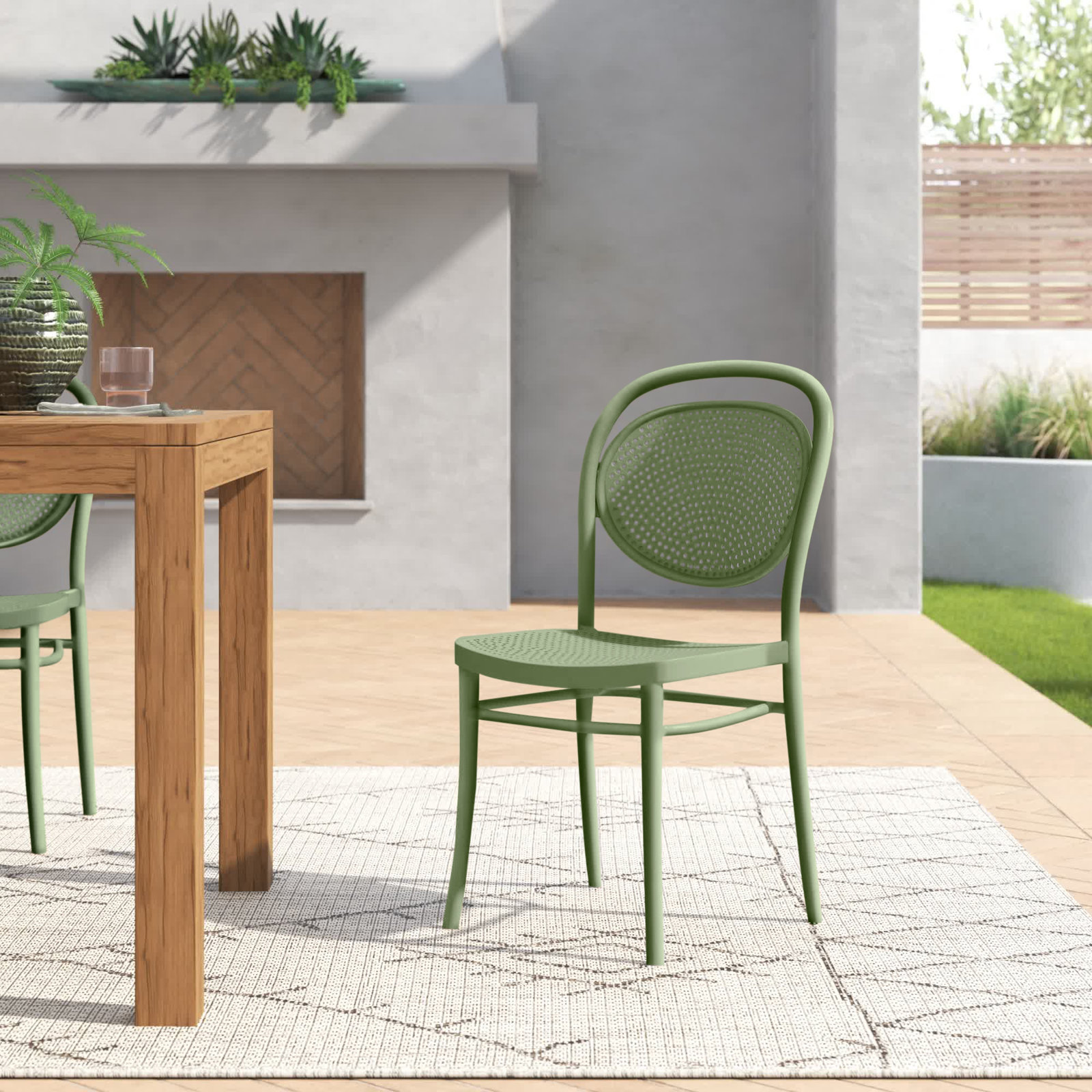 Farrah Stackable Patio Side Chair, Olive Green