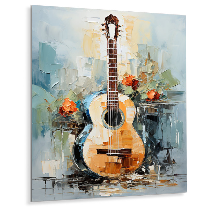 Yellow Fluid Brown Guitar Melody - Music Metal Wall Art, 20" H x 12" W x 1" D
