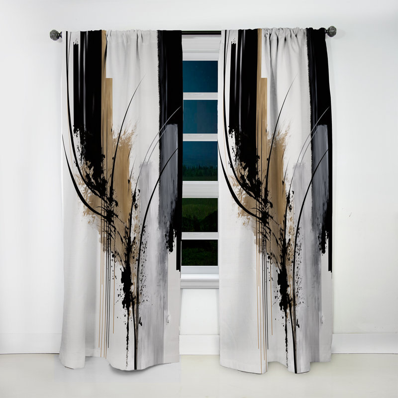 Black, White And Gold Expression II - Modern Room Darkening Abstract Curtain - 1 Panel, L 52 po x L 120 po