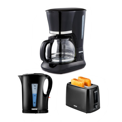 GEEPAS 1.5L Filter Coffee Machine, 1.7L Electric Kettle & 2 Slice Toaster Combo Set | 800W Coffee Maker for Instant Coffee Espresso | 2200W Cordless Jug Kettle Auto Shut Off | 650W Toaster