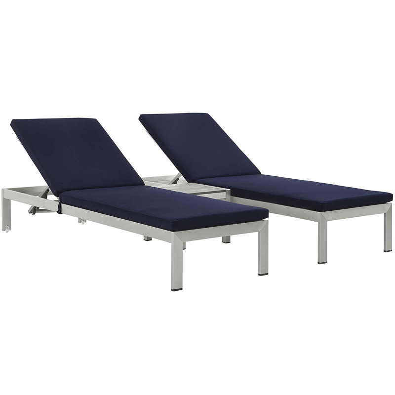 Chaise longue d'extérieur en aluminium avec coussins 3 pièces Shore, Bleu marine