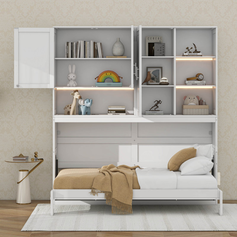 Lit escamotable polyvalent et peu encombrant avec caractéristiques avancées et design élégant, Blanc