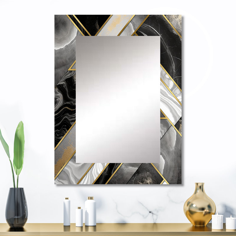 Marbre granit agate avec touches dorées XVIII - miroir mural géométrique, miroir décoratif moderne, impression d'art en métal