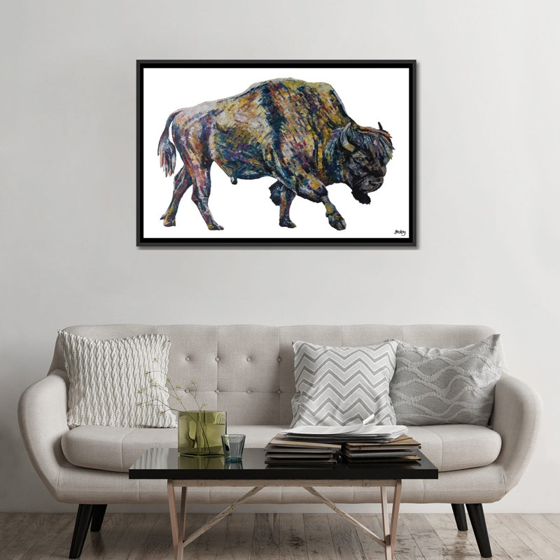 «Buffalo», reproduction d'art sur toile, H 32 po x l 48 po x P 1,5 po, Toile avec cadre noir, Pas de tapis